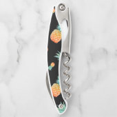 Tropische anananassolmonogram flesje zwart kurkentrekker (Achterkant)