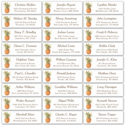 Tropische anananastische bruiloft-gastadreslabel sticker (Voorkant)