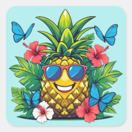 tropische anananasvlinder vierkante sticker