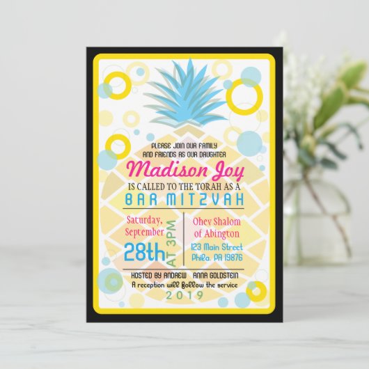 TROPISCHE ANANAS Bat Mitswa Uitnodiging (Staand voorkant)