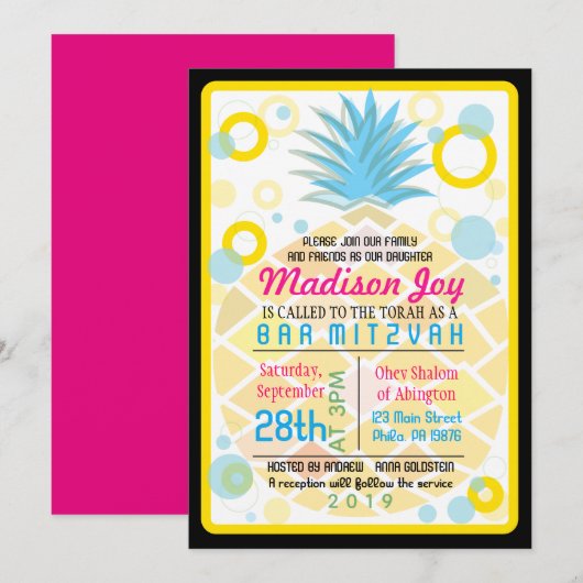 TROPISCHE ANANAS Bat Mitzvah Uitnodiging (Voorkant / Achterkant)