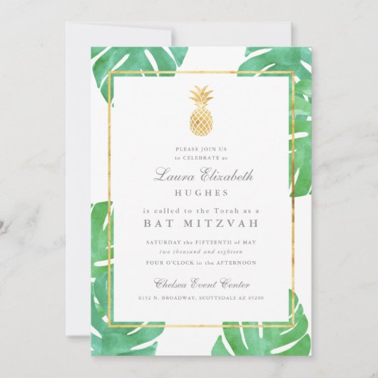 Tropische ananas Bat Mitzvah uitnodiging (Voorkant)