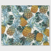 Tropische Ananas & Bladeren Exotisch Verjaardagsfe Cadeaupapier (Vlak)