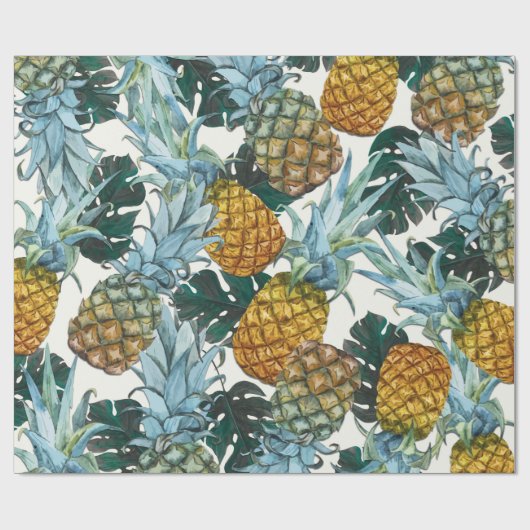 Tropische Ananas & Bladeren Exotisch Verjaardagsfe Cadeaupapier (Vlak)