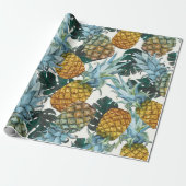 Tropische Ananas & Bladeren Exotisch Verjaardagsfe Cadeaupapier (Uitgerold)