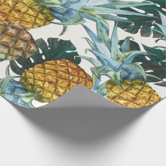 Tropische Ananas & Bladeren Exotisch Verjaardagsfe Cadeaupapier (Hoek)