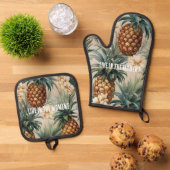 Tropische Ananas Bloem Ovenwant & Pannenlap Set (Top down)