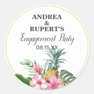 Tropische Ananas Bloem Verlovingsfeest  Ronde Sticker