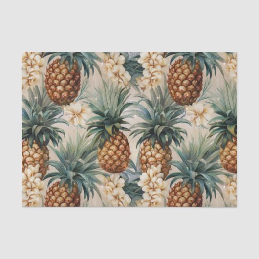 Tropische Ananas Bloemen Bruiloft Tissuepapier (Voorkant)