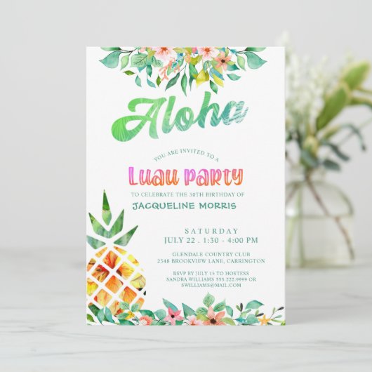 Tropische Ananas Bloemen Luau 30ste verjaardag Kaart (Staand voorkant)