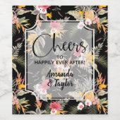 Tropische ananas bloemen op zwarte bruiloft wijn etiket (Enkel label)