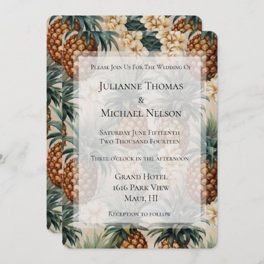 Tropische ananas Bloemen Romantische bruiloft Kaart (Voorkant / Achterkant)