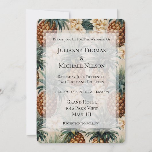Tropische ananas Bloemen Romantische bruiloft Kaart (Voorkant)