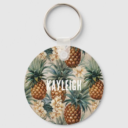 Tropische Ananas Bloemen Sleutelhanger (Voorkant)