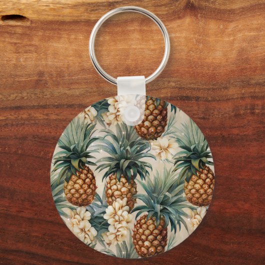 Tropische Ananas Bloemen Sleutelhanger (Achterkant)