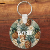 Tropische Ananas Bloemen Sleutelhanger (Voorkant)