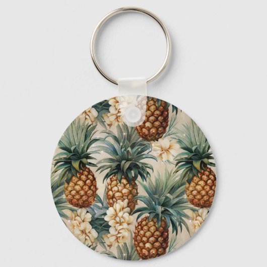 Tropische Ananas Bloemen Sleutelhanger (Achterkant)