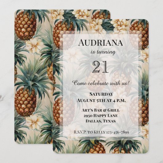 Tropische ananas Bloemen Verjaardag Kaart (Voorkant / Achterkant)