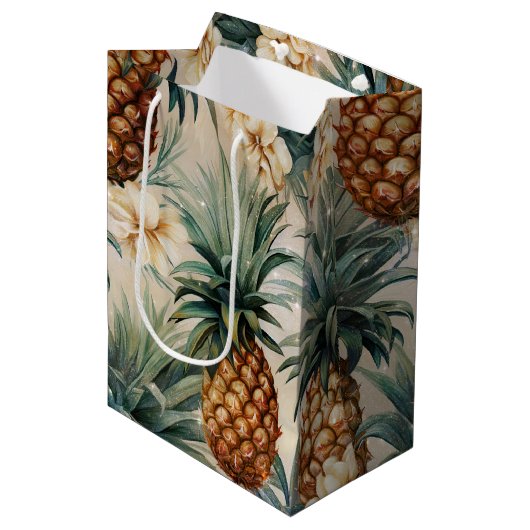 Tropische Ananas Bloemige Bruiloft Medium Cadeauzakje (Voorkant Gekanteld)