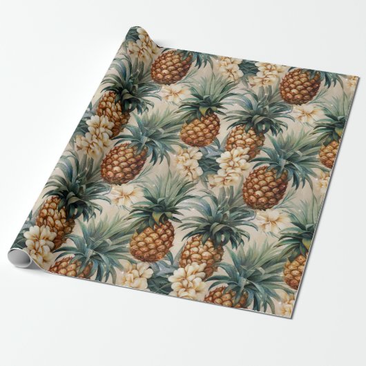 Tropische Ananas Bloemige Trouw  Cadeaupapier (Uitgerold)