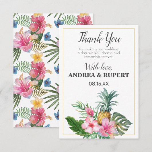 Tropische Ananas Bloemstuk Verlovingsfeest Bedankkaart (Voorkant / Achterkant)