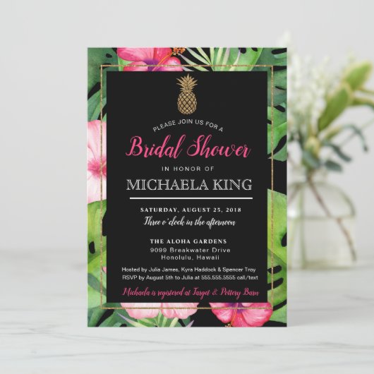 Tropische Ananas Bruids Douche Uitnodiging, Luau Kaart (Staand voorkant)