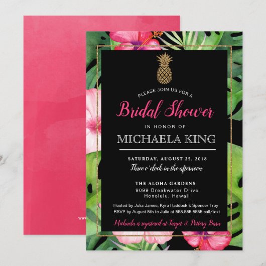 Tropische Ananas Bruids Douche Uitnodiging, Luau Kaart (Voorkant / Achterkant)