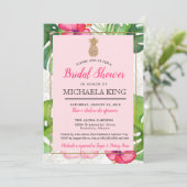 Tropische Ananas Bruids Douche Uitnodiging, Pinks Kaart (Staand voorkant)
