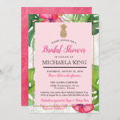 Tropische Ananas Bruids Douche Uitnodiging, Pinks Kaart (Voorkant / Achterkant)
