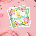 Tropische ananas bruiloft Bachelorette Luau Servetten<br><div class="desc">"Aloha" feestservetten zijn voorzien van een gele ananas met weelderig lijst van groene palmbladeren en hibiscusbloemen. Stijlvolle aangepaste Bachelorette Luau tekst kan worden gepersonaliseerd met de naam van de bruid. Levendige kleuren zijn roze,  magenta,  groen,  geel,  seafoam en aquablauw.</div>