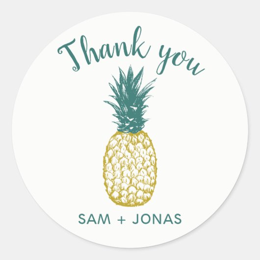 Tropische ananas bruiloft gunst dank u ronde sticker (Voorkant)