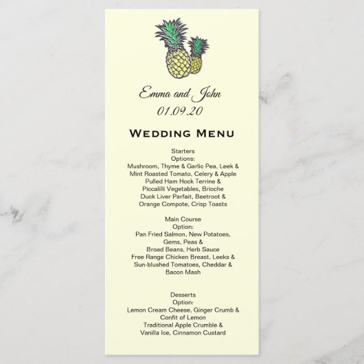 Tropische ananas Chic Gepersonaliseerde bruiloft M Menu (Voorkant)