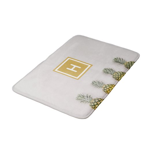 Tropische Ananas Custom Gold Monogram Badmat (Gekanteld)