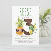 Tropische ananas derde verjaardag uitnodiging (Staand voorkant)