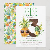 Tropische ananas derde verjaardag uitnodiging (Voorkant / Achterkant)