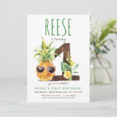 Tropische Ananas Eerste Verjaardag Uitnodiging (Staand voorkant)