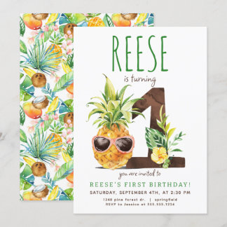Tropische Ananas Eerste Verjaardag Uitnodiging