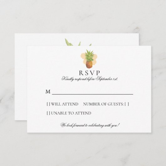 Tropische ananas | Eiland Waterverf bruiloft RSVP Kaartje (Voorkant / Achterkant)