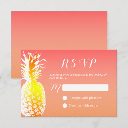 Tropische Ananas Elegante Bruiloft RSVP (Voorkant / Achterkant)