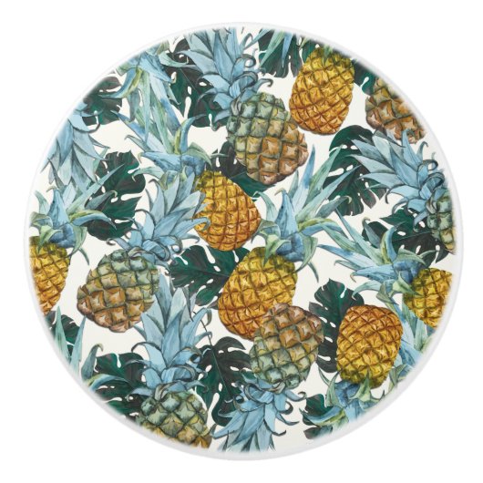 Tropische ananas en bladeren Exotic Island Oerwoud Keramische Knop (Voorkant)