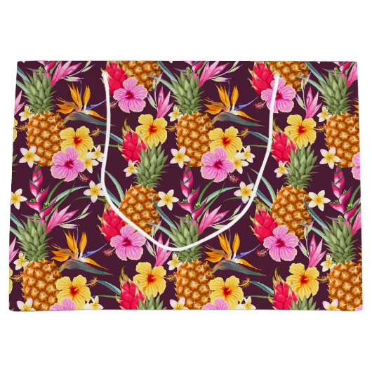 Tropische ananas en bloem groot cadeauzakje (Voorkant)