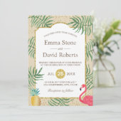 Tropische ananas en flamingo Summer Beach Wedding Kaart (Staand voorkant)