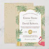 Tropische ananas en flamingo Summer Beach Wedding Kaart (Voorkant / Achterkant)