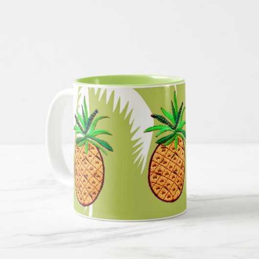 Tropische ananas- en palmhulzen tweekleurige koffiemok (Voorkant links)
