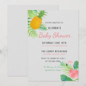 Tropische Ananas Flamingo Baby shower uitnodiging (Voorkant / Achterkant)