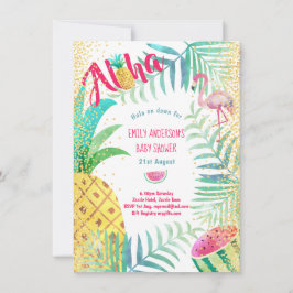 Tropische Ananas Flamingo Roze Goud Aloha Kaart
