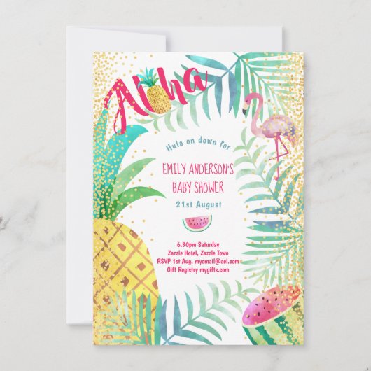 Tropische Ananas Flamingo Roze Goud Aloha Kaart (Voorkant)