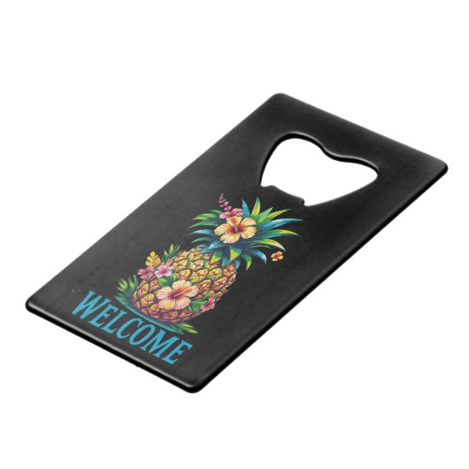 Tropische ananas flesopener Welkom Creditkaart Flessenopener (Achterkant Gekanteld)