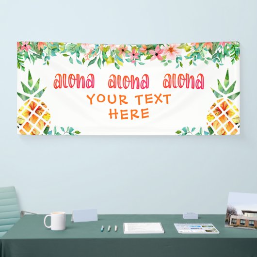 Tropische ananas Floral ALOHA gepersonaliseerd Spandoek (Beurs)