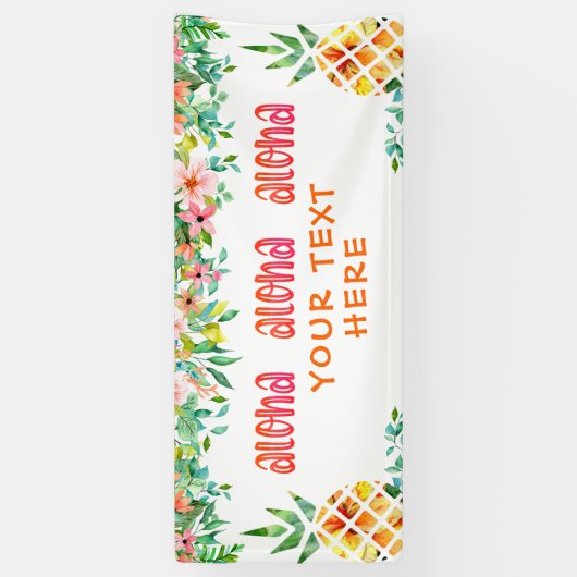 Tropische ananas Floral ALOHA gepersonaliseerd Spandoek (Verticaal)